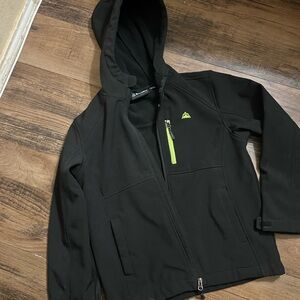 Black Hooded Kids Jacket with Green Accent